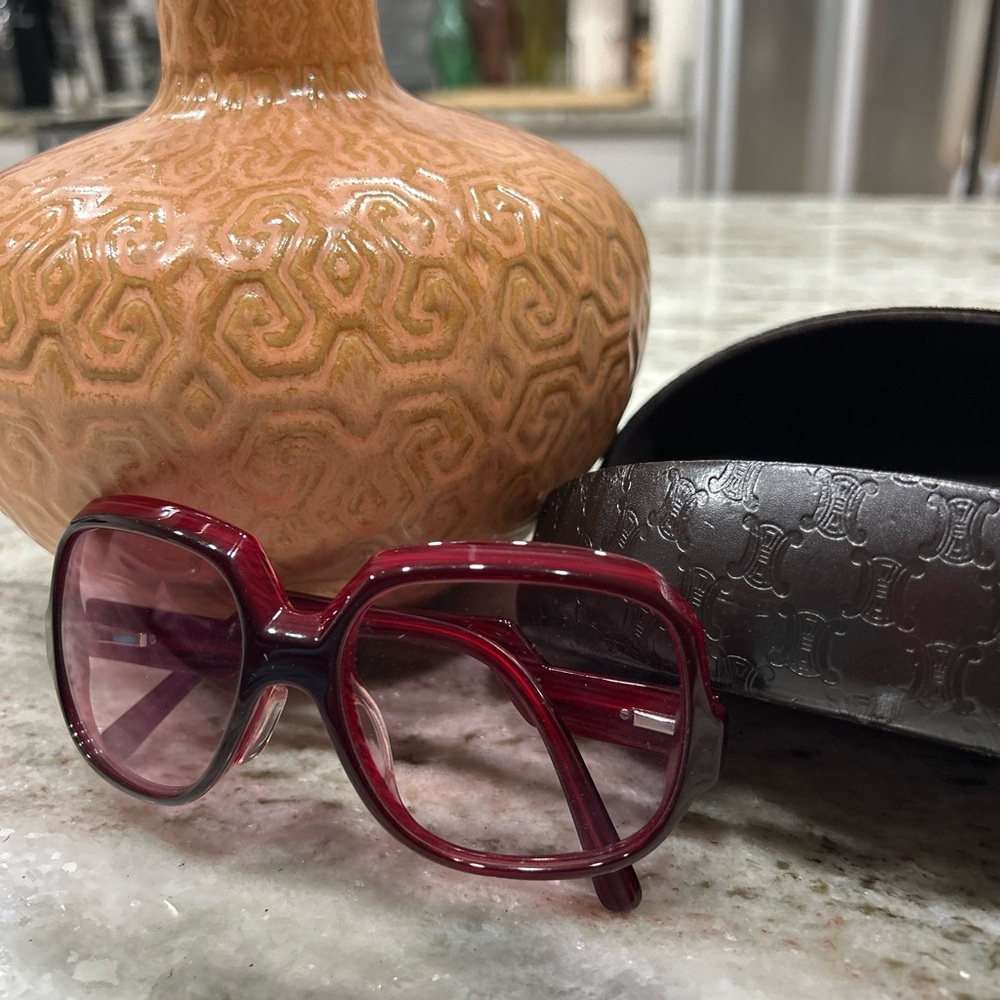 Celine Authentic 1688 Red Square Gradient Lens Sunglasses With Celine Case